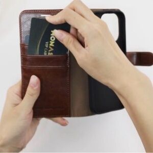 iPhone 15 plus case Brown Leather Phone Wallet Case